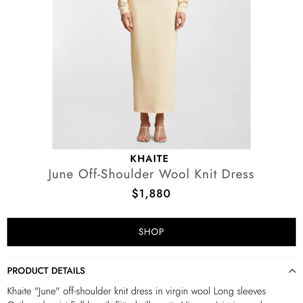 NWT - KHAITE Off-Shoulder Cream Wool Dress - Picture 3 of 7